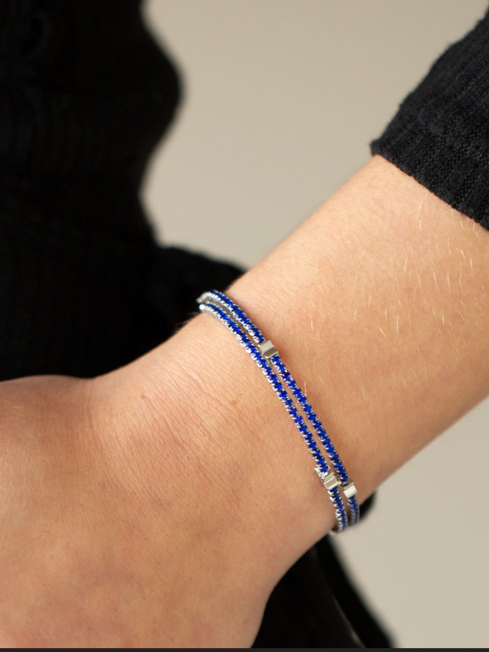 New! Let Freedom Bling Star Blue Crystal Double Strand Silver Wrap Bracelet